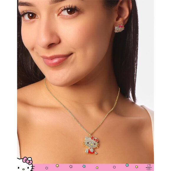 Officially Licensed Hello Kitty Jewelry - Gold Tone Enamel Pendant Necklace 16" - Picture 3 of 6